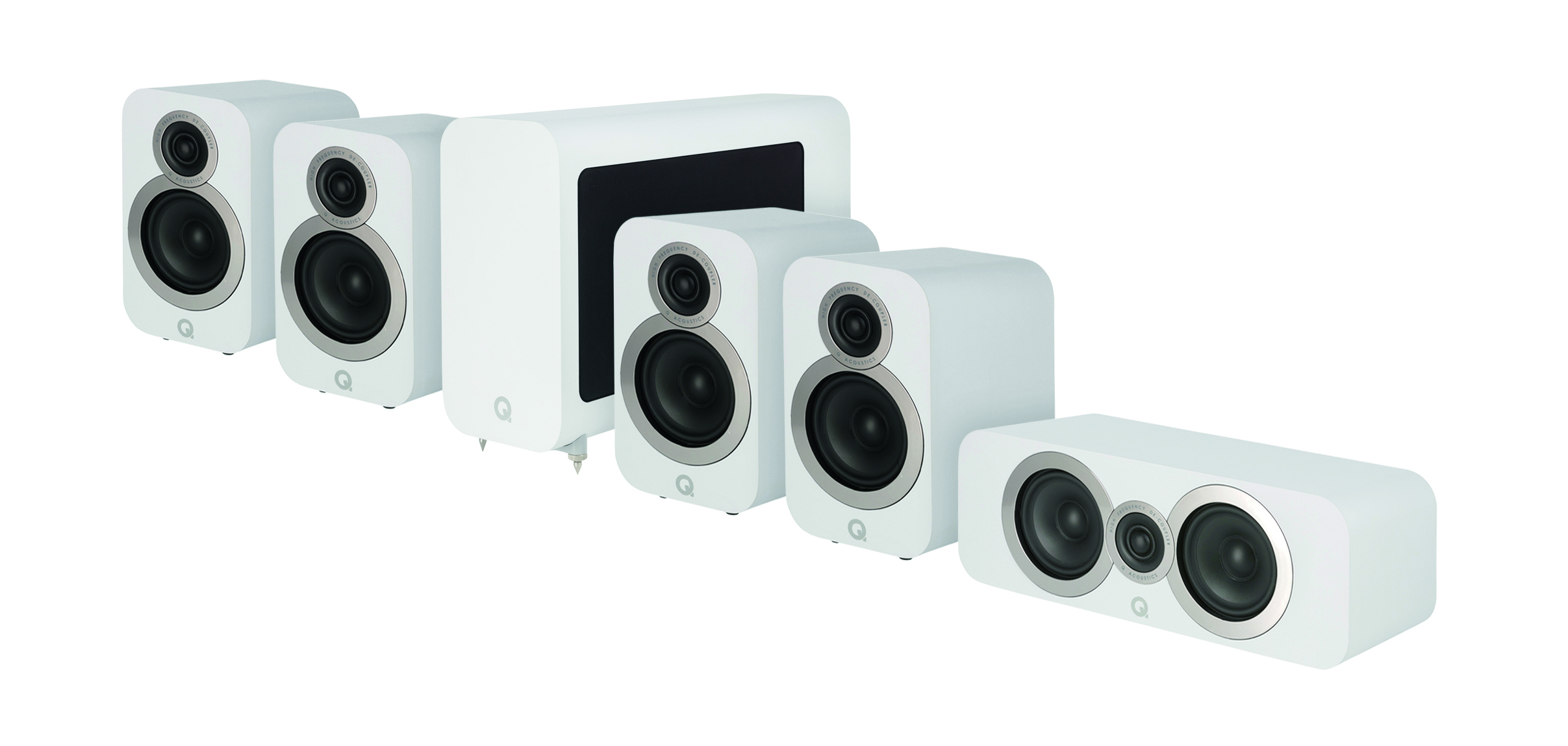 Man kan välja mellan två ”hemmabiopaket” med fem högtalare och subwoofer. Foto: Q Acoustics