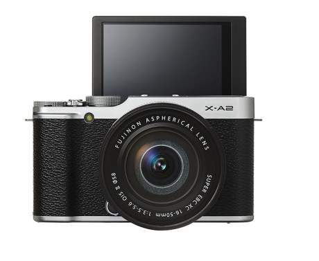 FUJI_X-A2_Tilt_Front_Silver