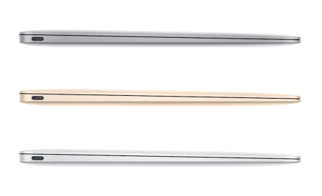 Den nye MacBook kommer i tre farver: Space Grey, guld og sølv.