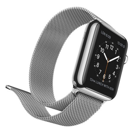 Vores testeksemplar: Apple Watch (42mm) med Milanese Loop urrem. Vejer 91 gram og koster 799 euro.
