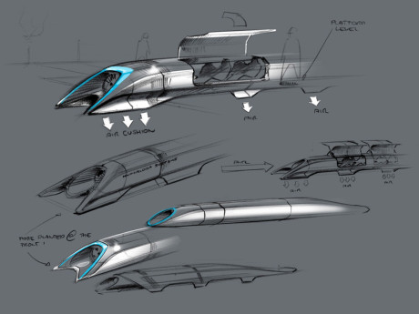 This handout photo released by Tesla Motors on August 12, 2013 shows the concept drawing of the Hyperloop, a fast transport design unveiled August 12, 2013 by Elon Musk.  A design for a super-fast transport system dubbed "Hyperloop" was set to be unveiled by inventor and entrepreneur Elon Musk.  Musk, who heads electric carmaker Tesla Motors and private space exploration firm SpaceX,  but said he is not planning a new venture.  "We're going to provide quite a detailed design," he said last week.  "And then invite critical feedback and see if people can find ways to improve  it and then it can just be out there as an open source design that maybe can keep improving. And I don't have any plans to execute it, because I must remain focused on SpaceX and Tesla."  Reports said the system was a super fast transport system capable of speeds up to 1,150 kilometers (720 miles) an hour.   AFP PHOTO / TESLA MOTORS / HANDOUT    == RESTRICTED TO EDITORIAL USE / MANDATORY CREDIT: "AFP PHOTO / TESLA MOTORS" / NO SALES / NO MARKETING / NO ADVERTISING CAMPAIGNS / DISTRIBUTED AS A SERVICE TO CLIENTS ==