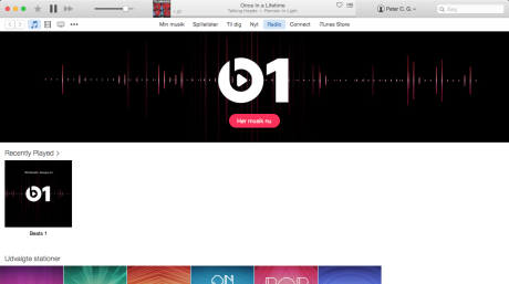 Sådan ser den nye Beats 1 radio ud i iTunes til Mac.