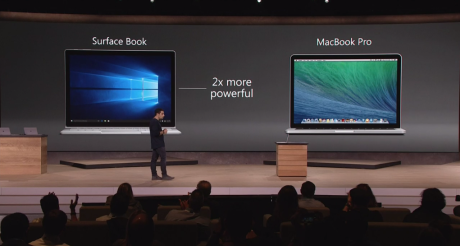 Den nye Surface Book, der angiveligt skulle være dobbelt så hurtig som Apples MacBook Pro, kommer desværre ikke på det nordiske marked i første omgang. Foto: Microsoft