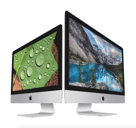 21,5" iMac med 4K-opløsning side om side ved 27" iMac med 5K-opløsning. Foto: Apple