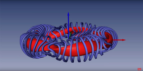 Superledende magneter slynger sig rundt i et særligt mønster - som en skulptur. Illustration: Skærmbillede fra Science Magazines video.